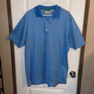Alister MacKenzie Size L Regatta Blue Striped Polo Shirt‎ Golf Pro